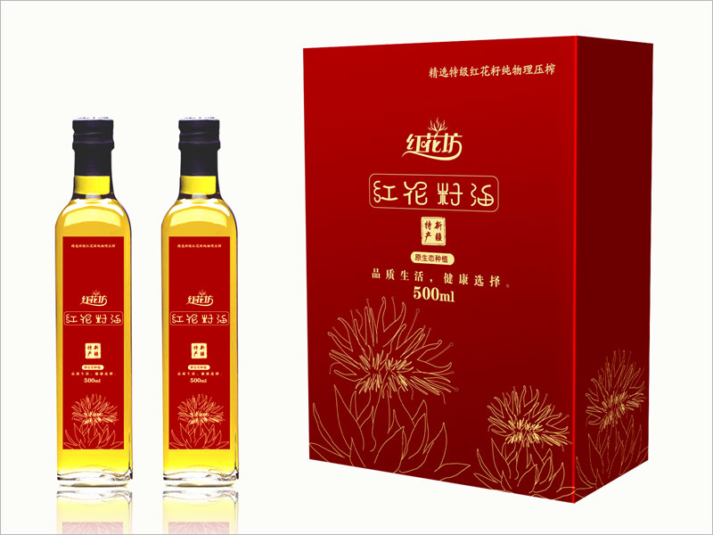 紅花坊紅花籽油禮盒包裝設計案例圖片