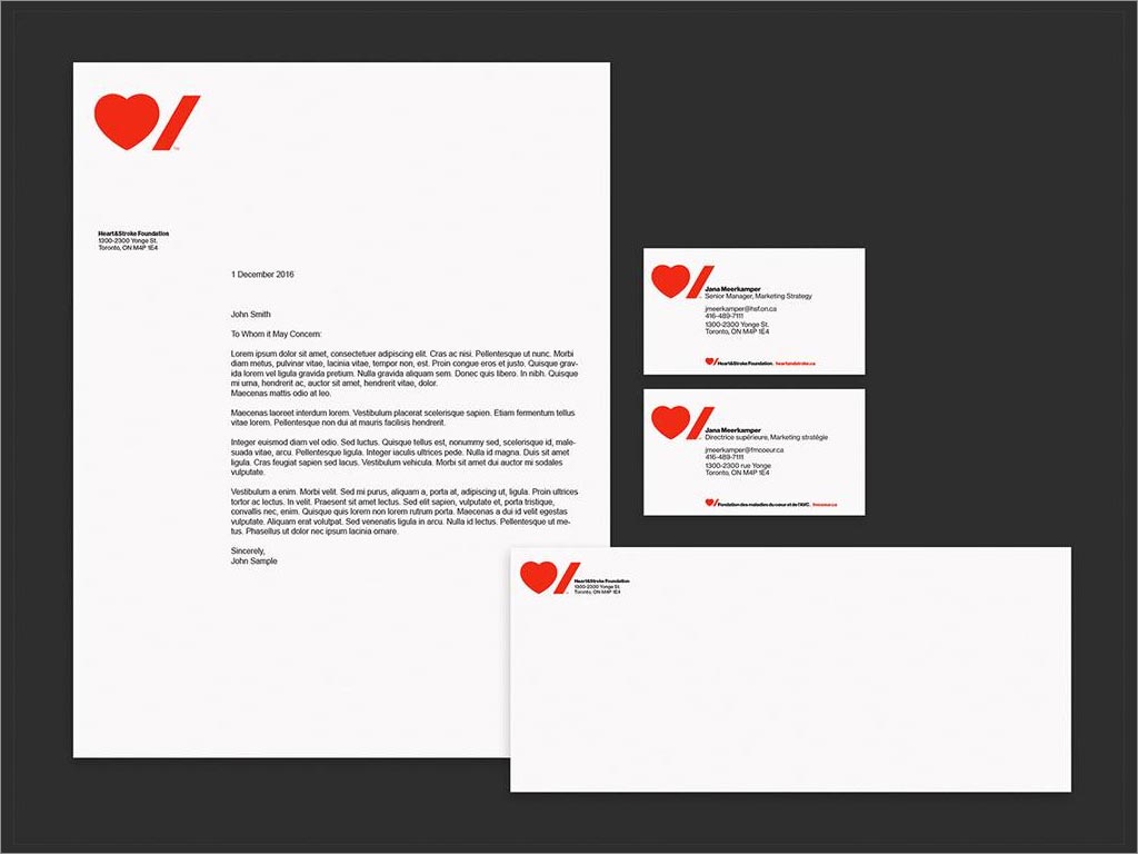 加拿大心臟與中風(fēng)基金會名片信紙?jiān)O(shè)計(jì)