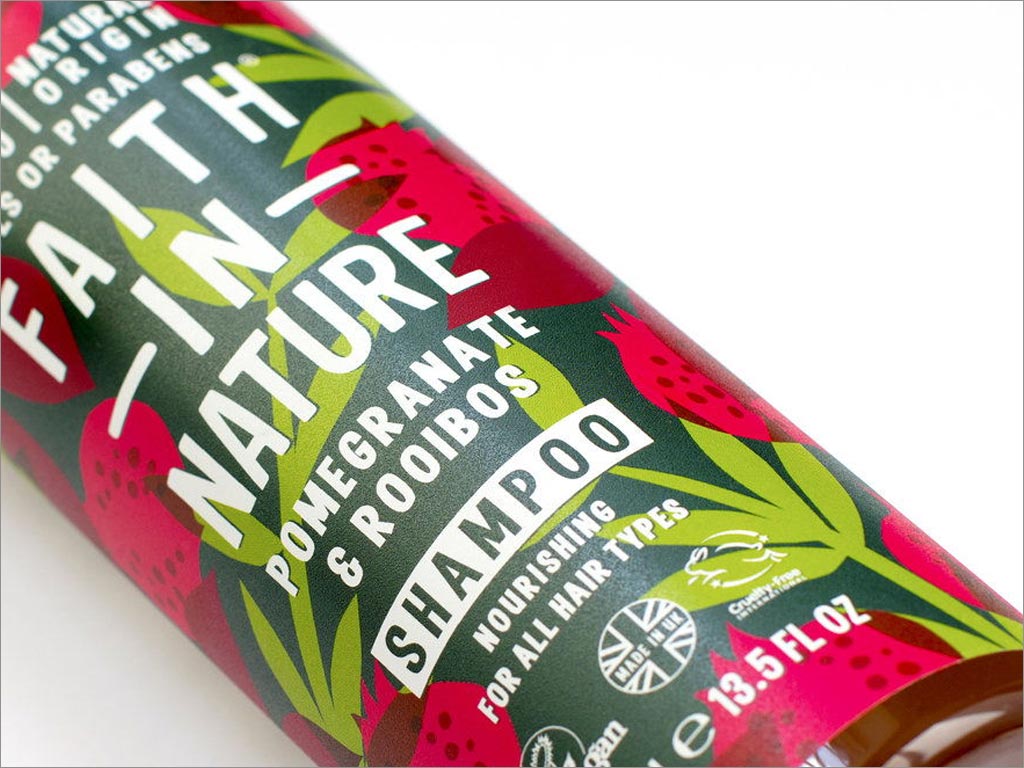 英國Faith in Nature洗發(fā)水護發(fā)素沐浴露包裝設(shè)計之正面局部細節(jié)展示
