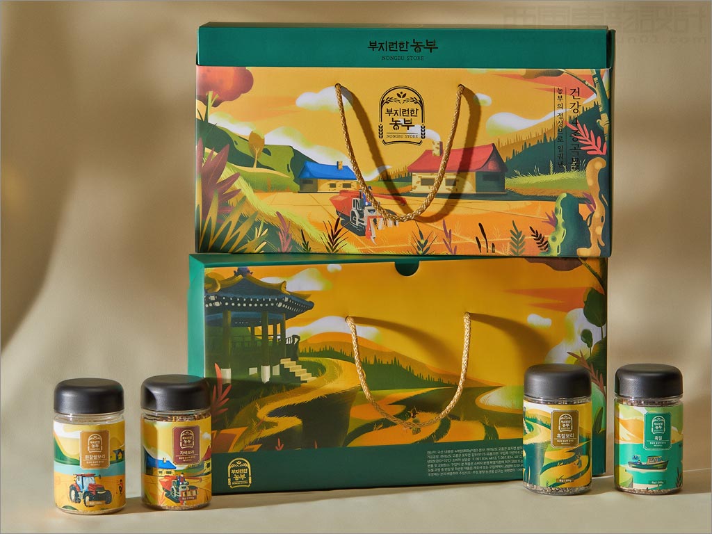 韓國大米雜糧農(nóng)產(chǎn)品禮盒包裝設(shè)計