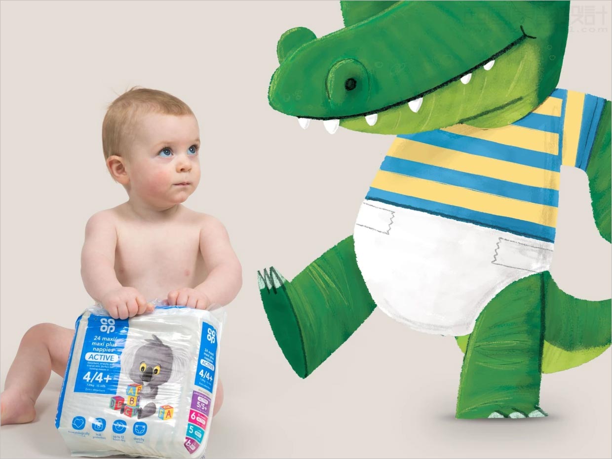 繪本風(fēng)格插圖的英國(guó)coop嬰兒紙尿褲包裝設(shè)計(jì)