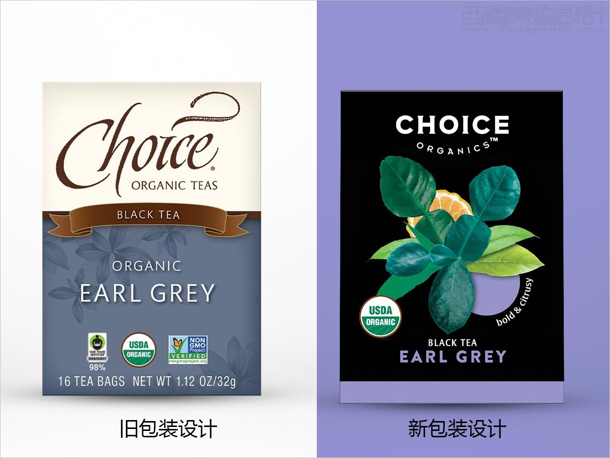 美國Choice Organics Teas有機(jī)茶葉飲料包裝設(shè)計之新舊包裝設(shè)計對比